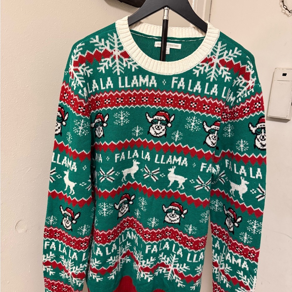 Holiday 'Fa La Llama' Knit Sweater - Green, Red, White